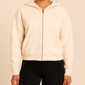 A New Day Women's Large Cream Double Knit Full Zip Hoodie Sweatshirt Long Sleeve